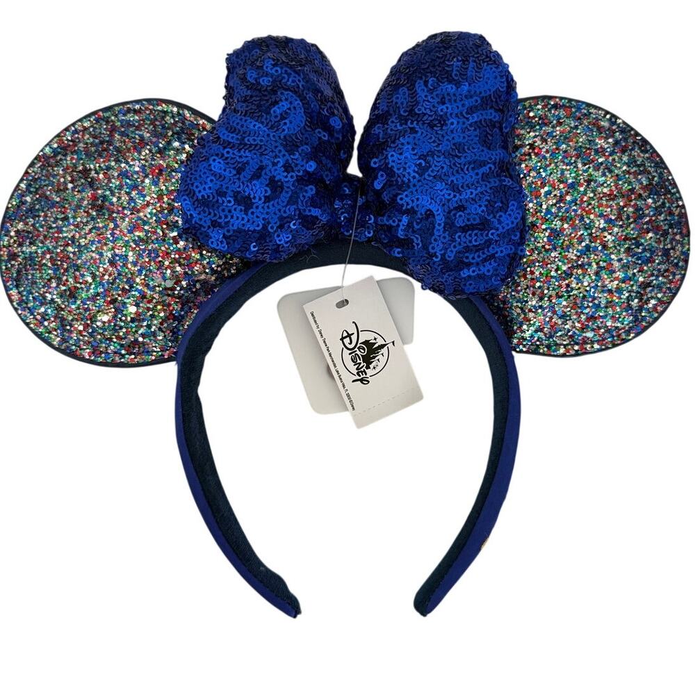 Limited Edition 2020 Blue Multi Glitter Disney Minnie Mouse Ears Headband NEW